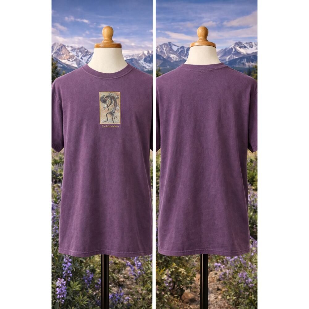 VTG Colorado Kokopelli T-Shirt Men’s L Anvil Purple 100% Cotton USA Graphic Tee